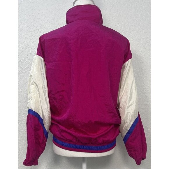VTG 1980s BOLD SPIRIT Womens SMALL Jewel Tone Nylon Zip-Up Windbreaker JACKET - Picture 2 of 10